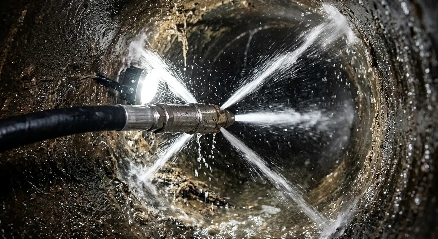 High-pressure hydro jetting nozzle cleaning sewer pipe for Sewer Cleanout in Boulder City